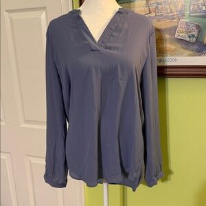 Adrianna Papell V-Neck Long Sleeve Blouse -Blue